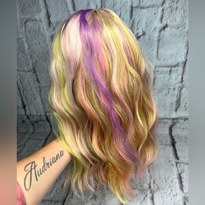 Luxury synthetic lace front multi-Color Pastel Blonde wig